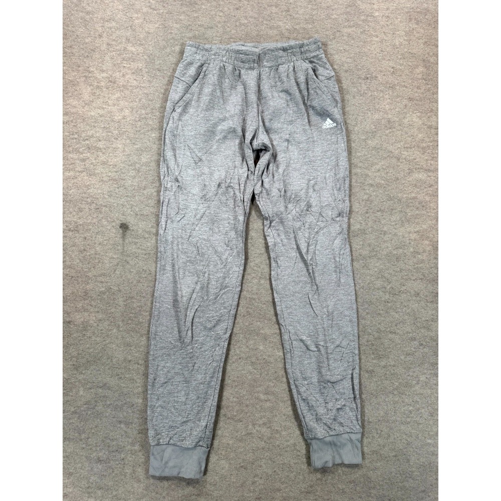 Adidas Climawarm Jogger Pants Mens Small Heathered Gray Logo Elastic Waist